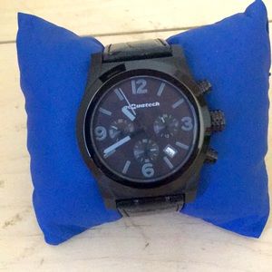 Men’s Acquatech all- black watch with leather band